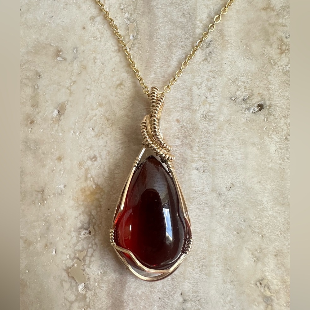 14k Gold Filled Garnet with 18 inch Gold Filled Chain